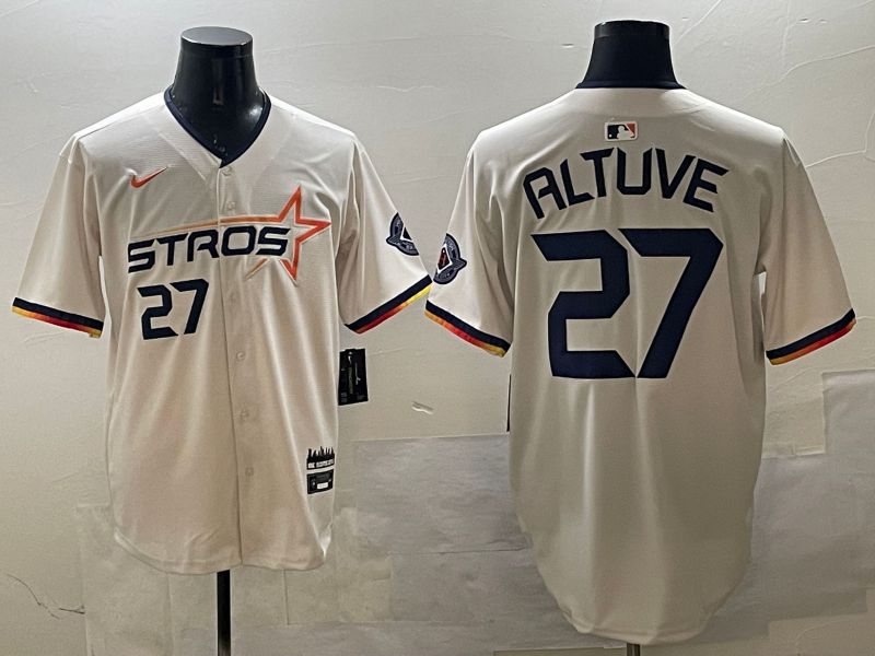 Men Houston Astros 27 Altuve Cream Three generations Joint Name 2025 Nike MLB Jersey style 2